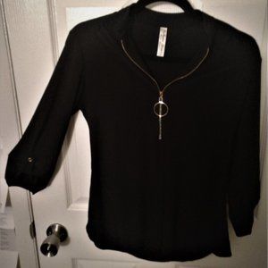 3/4 Sleeves, 1/2 Zip Black Shirt